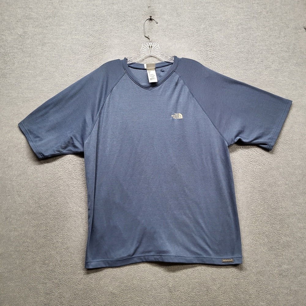 The North Face Men Shirt L Blue Logo Embroidery Vaporwick Activewear Short